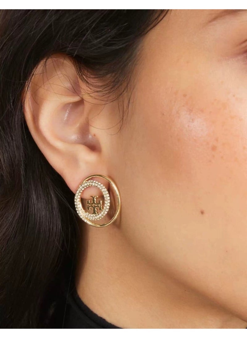 بورش أقراط دائرة مزدوجة - زخرفة الشعار ، معدن ذو نغمة ذهبية ، تصميم بسيط ، مجوهرات بيان لتصميم المساء اليومي - Image 3